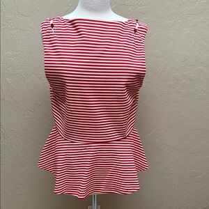 Postmark Anthropologie Red and White Striped Peplum Top Size XL
